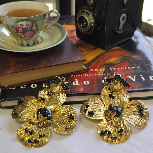 Atlas Handmade Statement Earrings – Black Shell & Swarovski Crystals