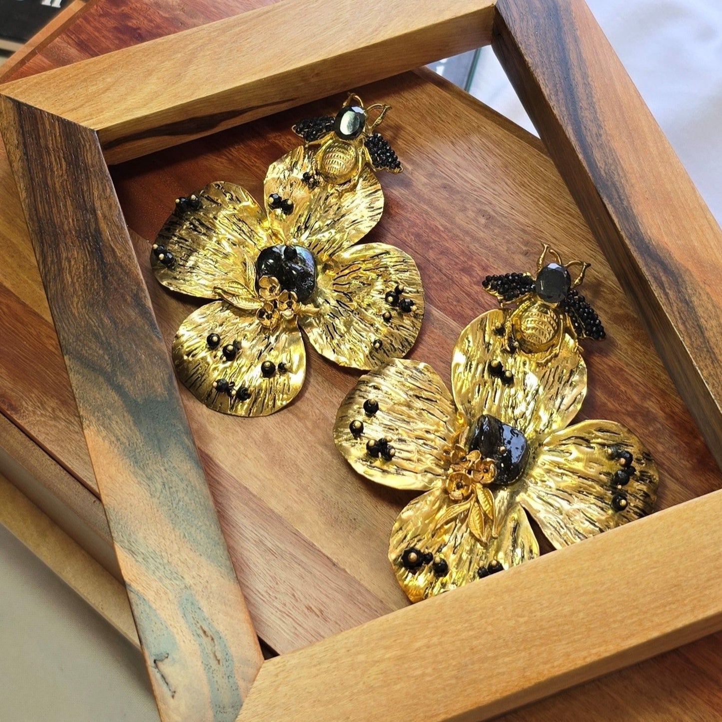 Atlas Handmade Statement Earrings – Black Shell & Swarovski Crystals