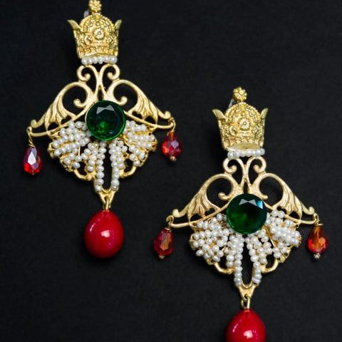 FARAH, Majestic Persian Crown-Inspired Pearl Earrings for All Occasions