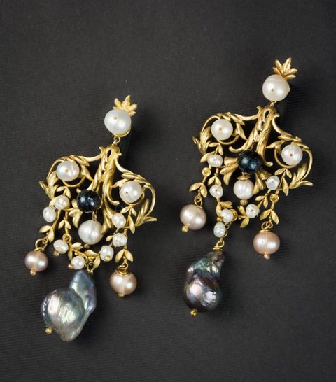 MEHREGAN, Gold-Plated Verdant Vine Ruby Chandelier Earrings