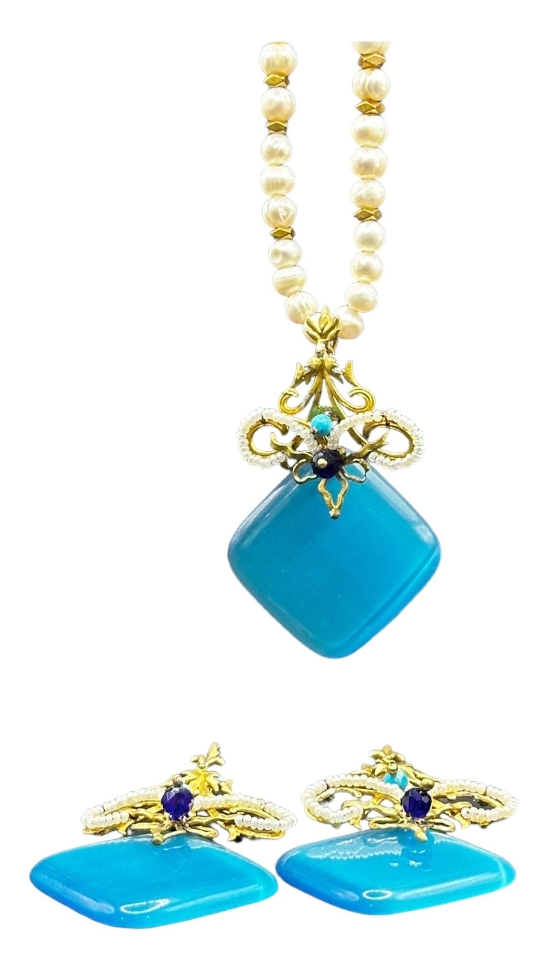 EYE OF THE SEAS, Azure Elegance Chandelier Earrings and Necklace Set
