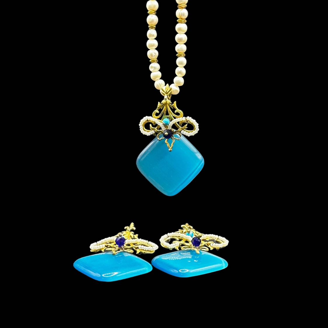 EYE OF THE SEAS, Azure Elegance Chandelier Earrings and Necklace Set
