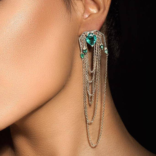 Emerald Cascade Silver Earrings