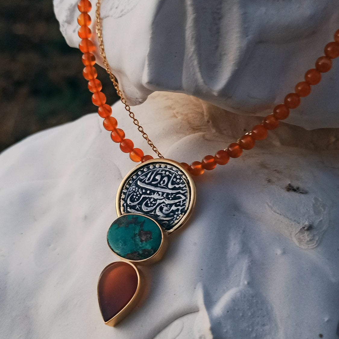 Handcrafted Silver 925 Ghajari Coin Set with Neshapour Turquoise and Agigh Stones