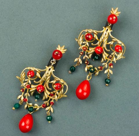 MEHREGAN, Gold-Plated Verdant Vine Ruby Chandelier Earrings