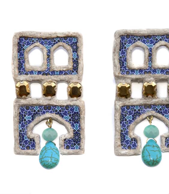 Architectural Persian Earrings – Handmade Papier-Mâché