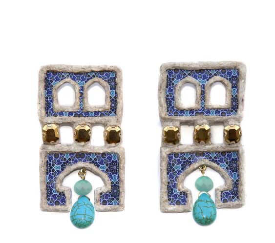 Architectural Persian Earrings – Handmade Papier-Mâché