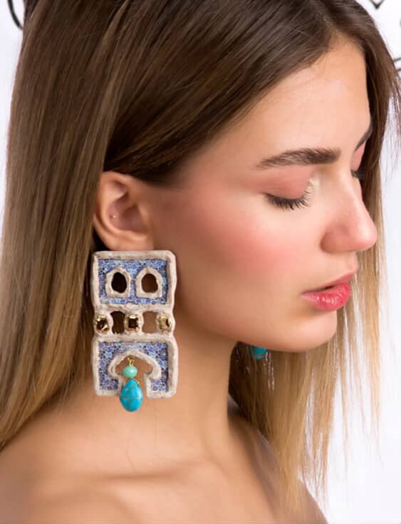 Architectural Persian Earrings – Handmade Papier-Mâché