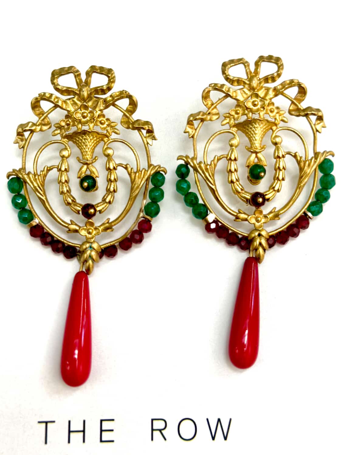 Handmade Vintage-Style Earrings – Brass & Silver with Red & Green
