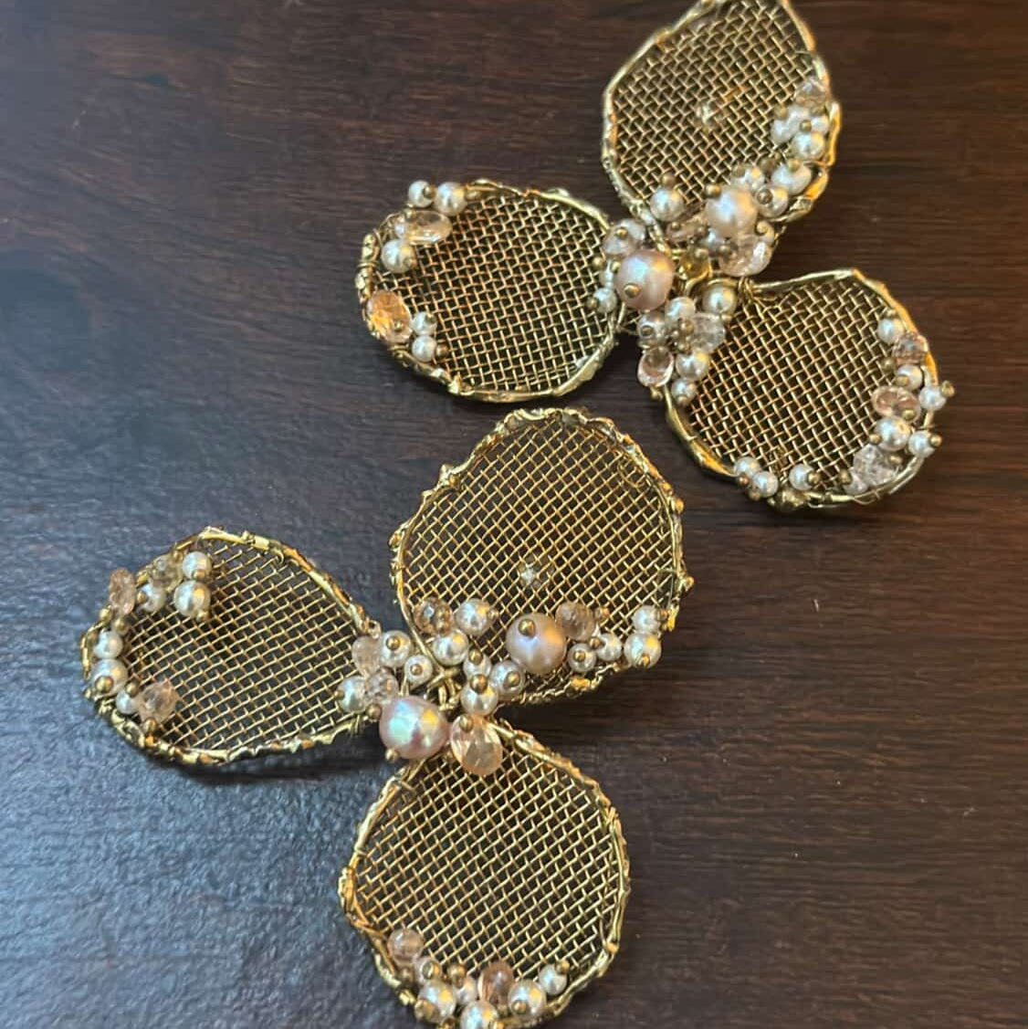 Handmade Brass & Silver Earrings with Cultured Pearls – Unique Statement Jewelry