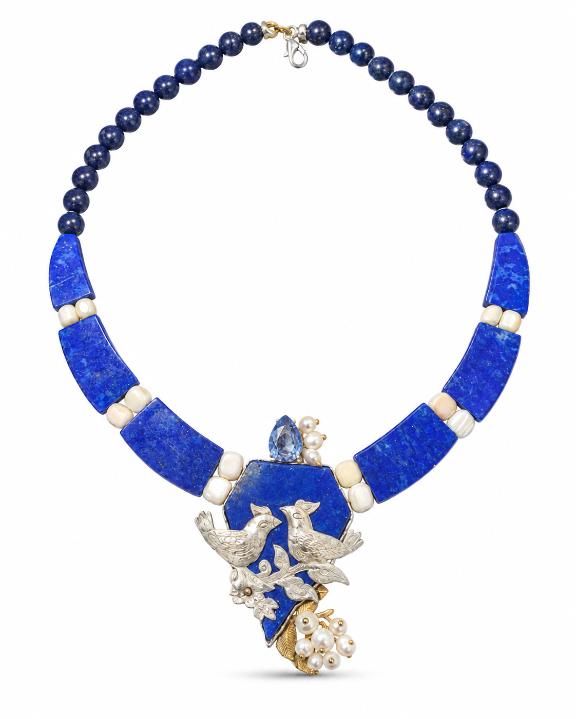 One-of-a-Kind set Handmade 925 Sterling Silver & Genuine Lapis Lazuli Necklace and earrings