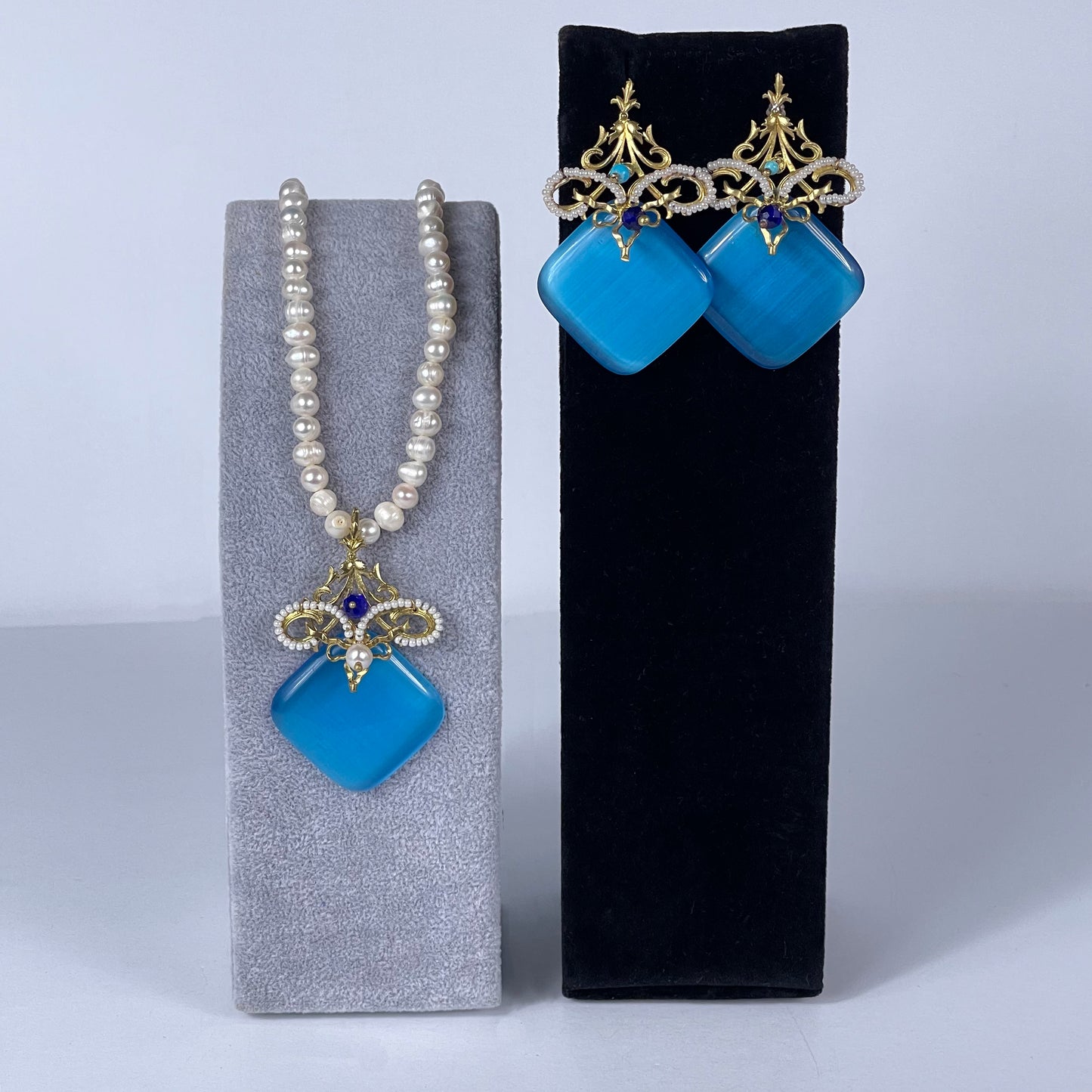 EYE OF THE SEAS, Azure Elegance Chandelier Earrings and Necklace Set