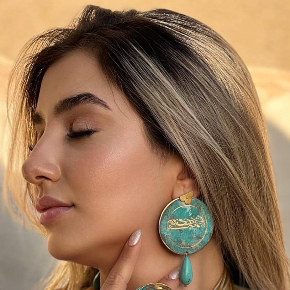 THE ROYAL COURT, Persian Azure Engraved Earrings with Turquoise Patina