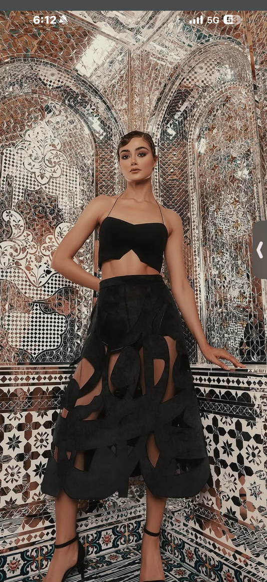 اblack skirt with velvet farsi poem calligraphy