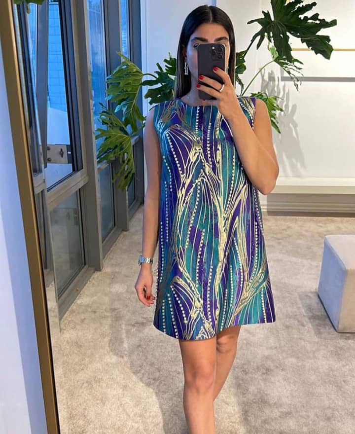 Electrifying Azure Abstract Shift Dress