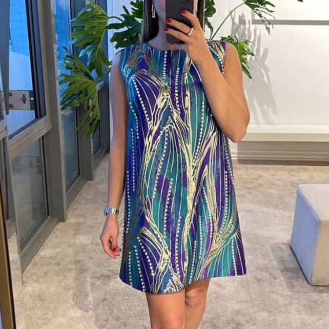 Electrifying Azure Abstract Shift Dress