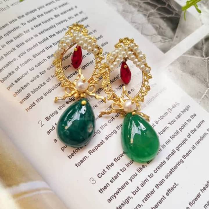 Elegant Gold Filigree Earrings With Pearl And Gemstone Accents