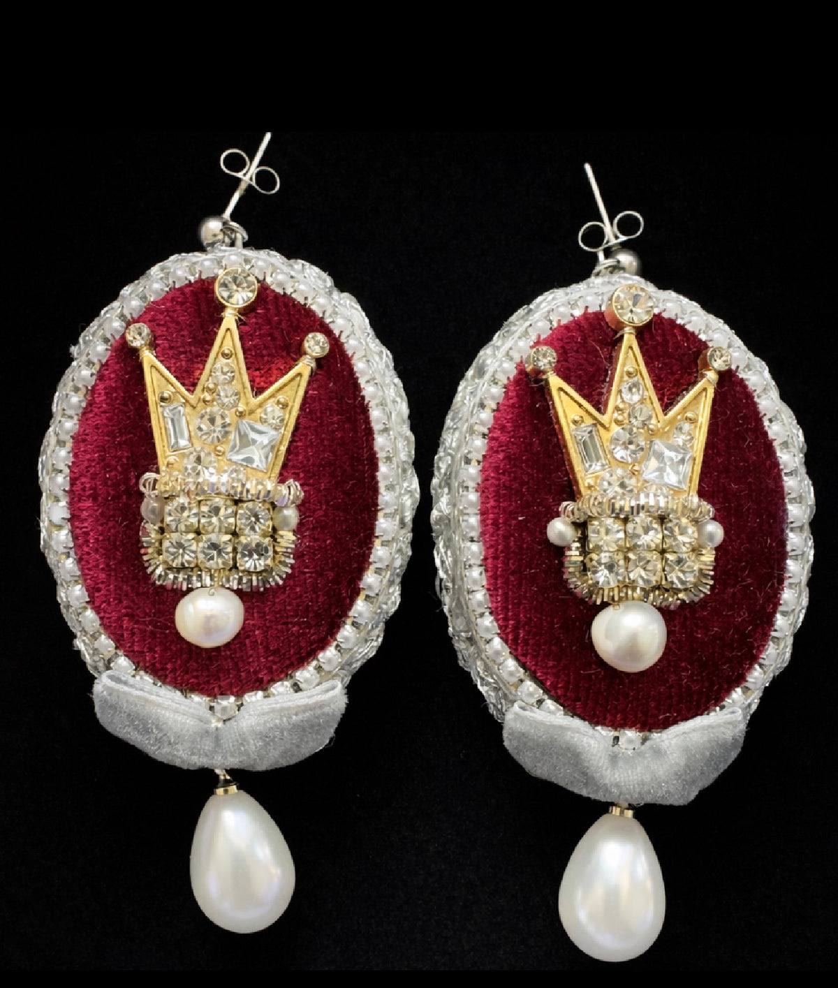 Handmade velvet crown earrings