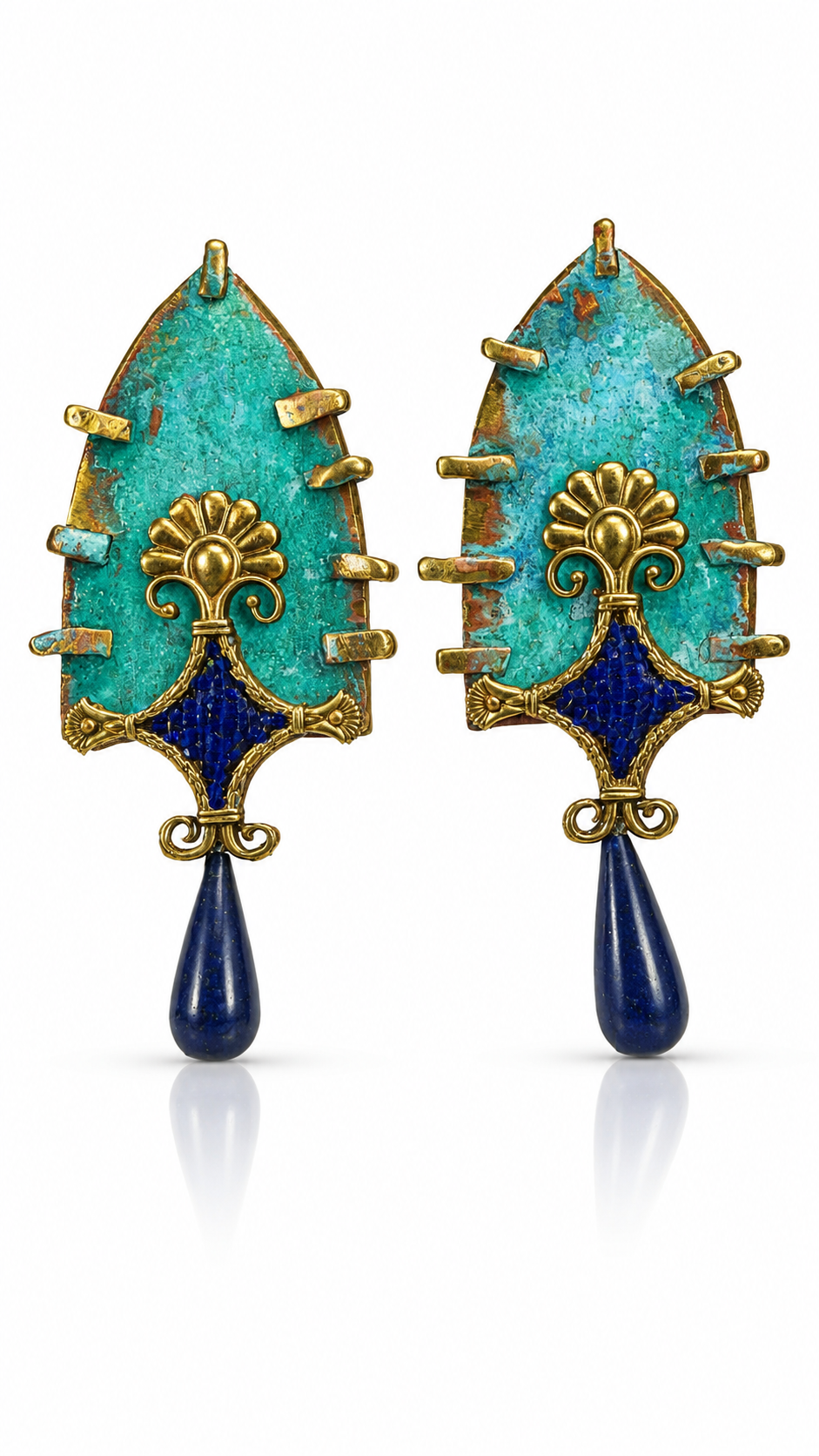 Handmade Achaemenid Lotus Pendant Necklace & Earrings | Vintage Persian Art Jewelry | Baharnaz Gallery