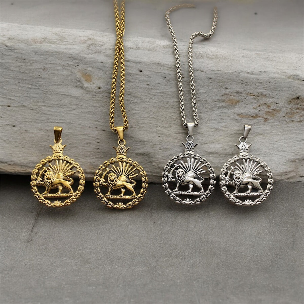 Iranian Persian Pahlavi Lion and sun Shiro Khorshid Necklace