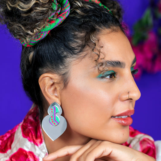 The MEDALLION of LIFE, Handmade Persian Medallion Earrings with Mirror and Fabric Accents in 4 Patterns