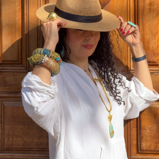 Turquoise and Gold Persian Lion Pendant with Leather Cord