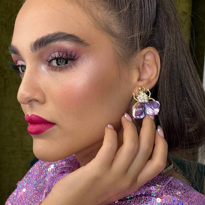 SHIMA, Gold-Plated Lavender Lustre Floral Earrings For Girls and Women