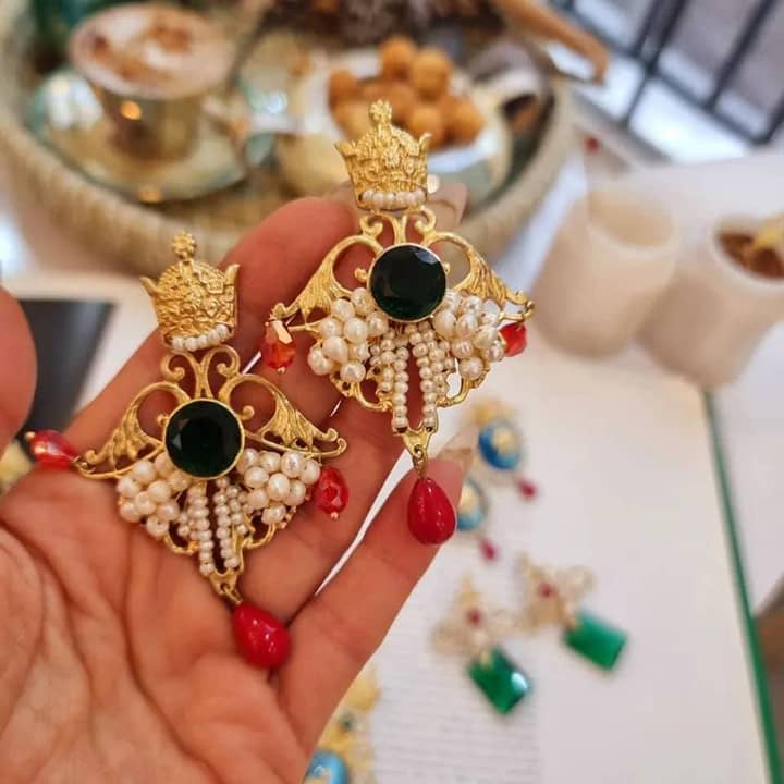 FARAH, Majestic Persian Crown-Inspired Pearl Earrings for All Occasions