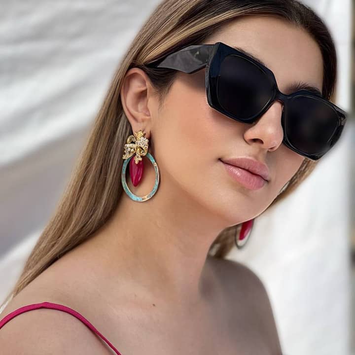 MINA, Persian Elegance Gold Filigree Statement Earrings with a Red Stone