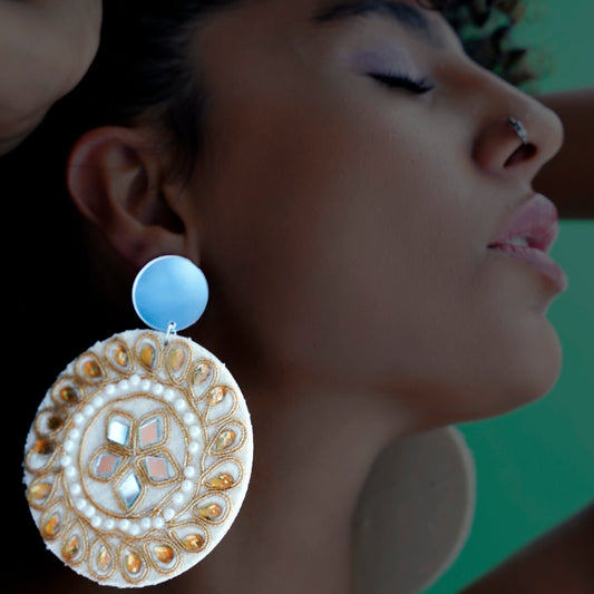 SPHERE OF LOVE, Handmade Circle Earrings with Fabric, Crystals, and Mirrors for Girls and Women