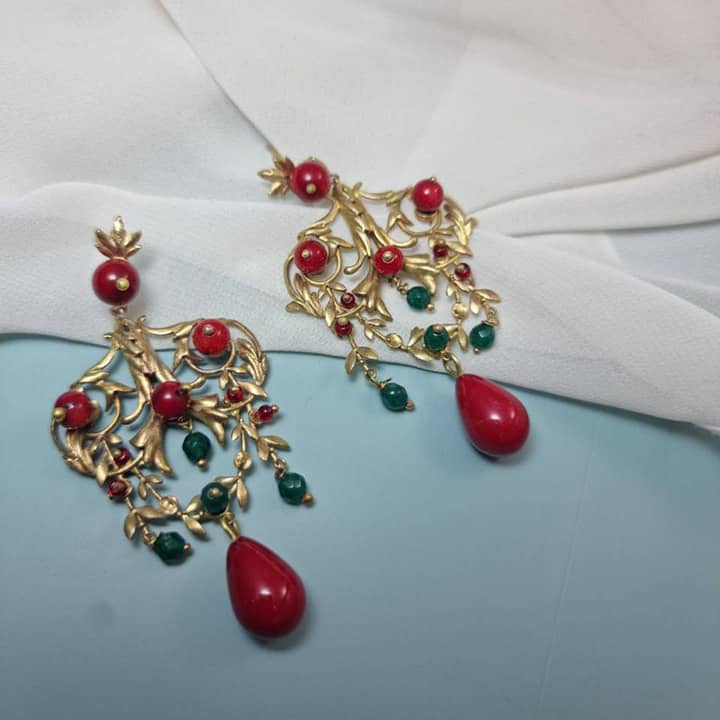 MEHREGAN, Gold-Plated Verdant Vine Ruby Chandelier Earrings
