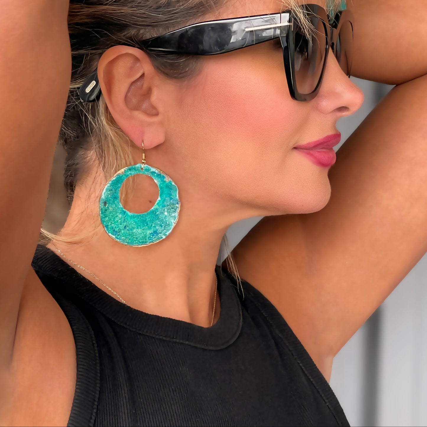 DONYA, Elegant Circular Earrings with Turquoise Patina for Girls and Women