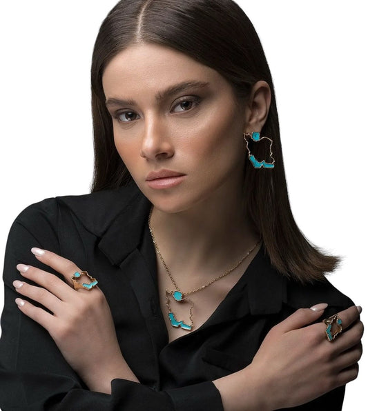 IRAN MAP, 18-Carat Gold-Plated Brass Earrings for Girls and Women