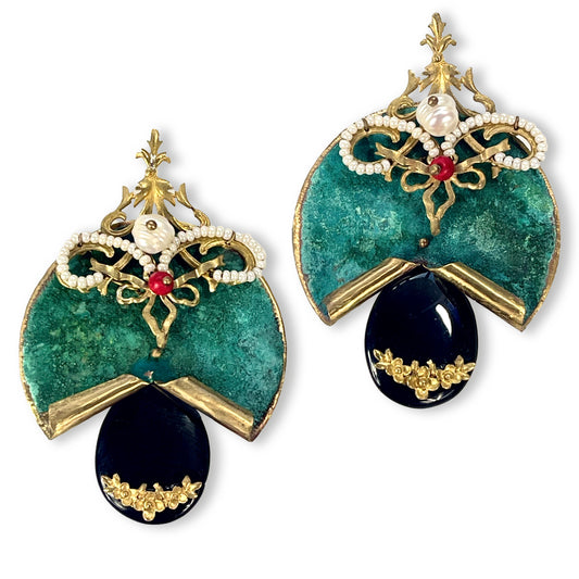ATHENA, Midnight Elegance Turquoise Earrings with Bold Black Stone