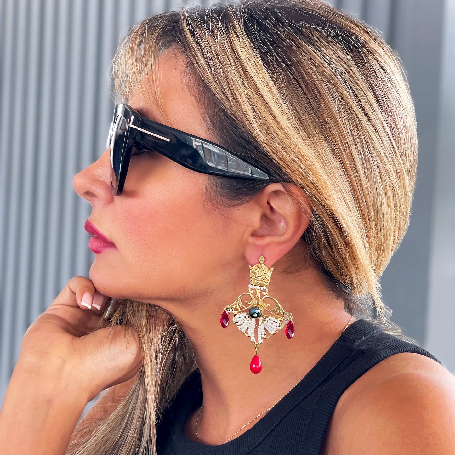 FARAH, Majestic Persian Crown-Inspired Pearl Earrings for All Occasions