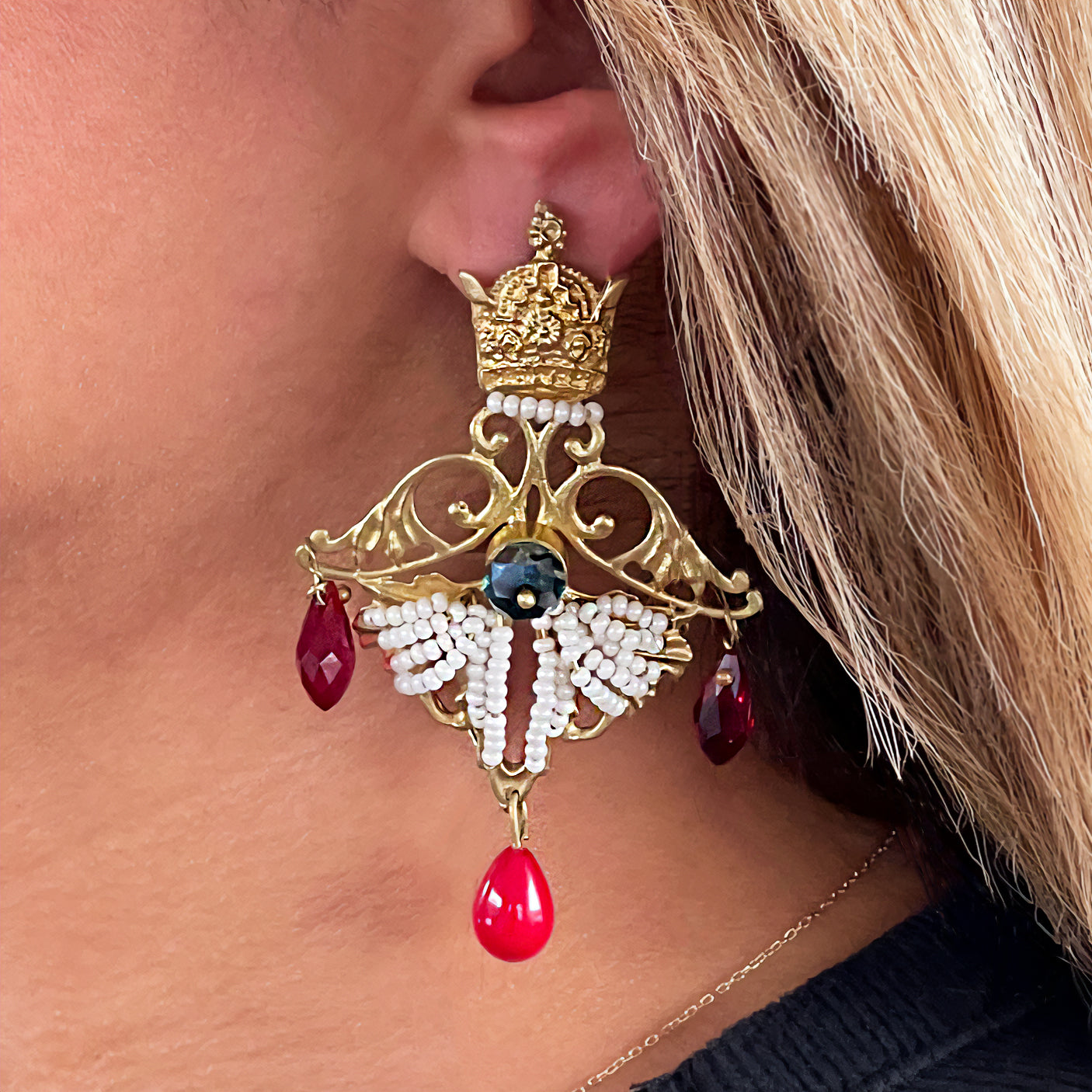 FARAH, Majestic Persian Crown-Inspired Pearl Earrings for All Occasions