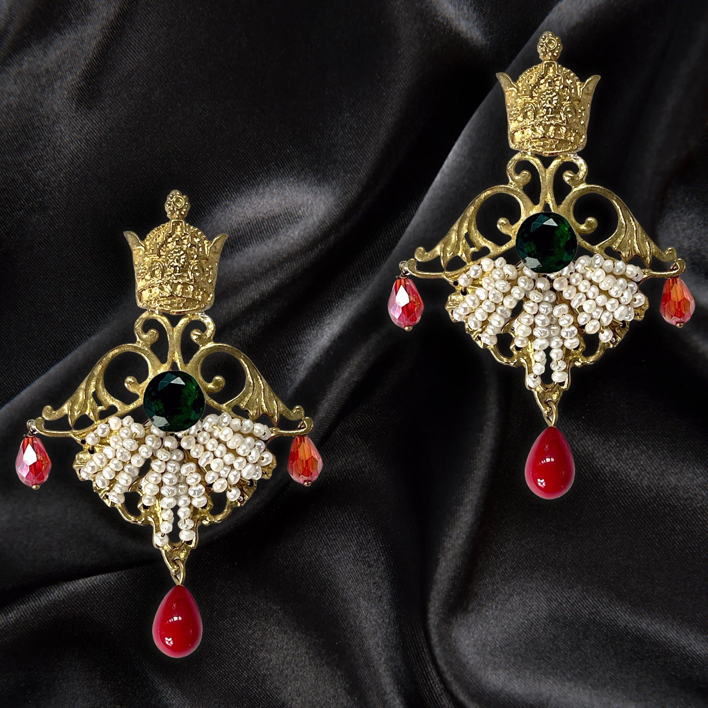 FARAH, Majestic Persian Crown-Inspired Pearl Earrings for All Occasions