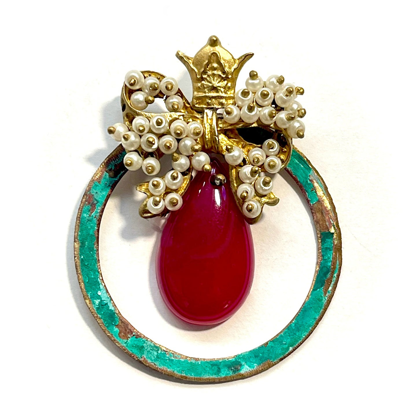 MINA, Persian Elegance Gold Filigree Statement Earrings with a Red Stone