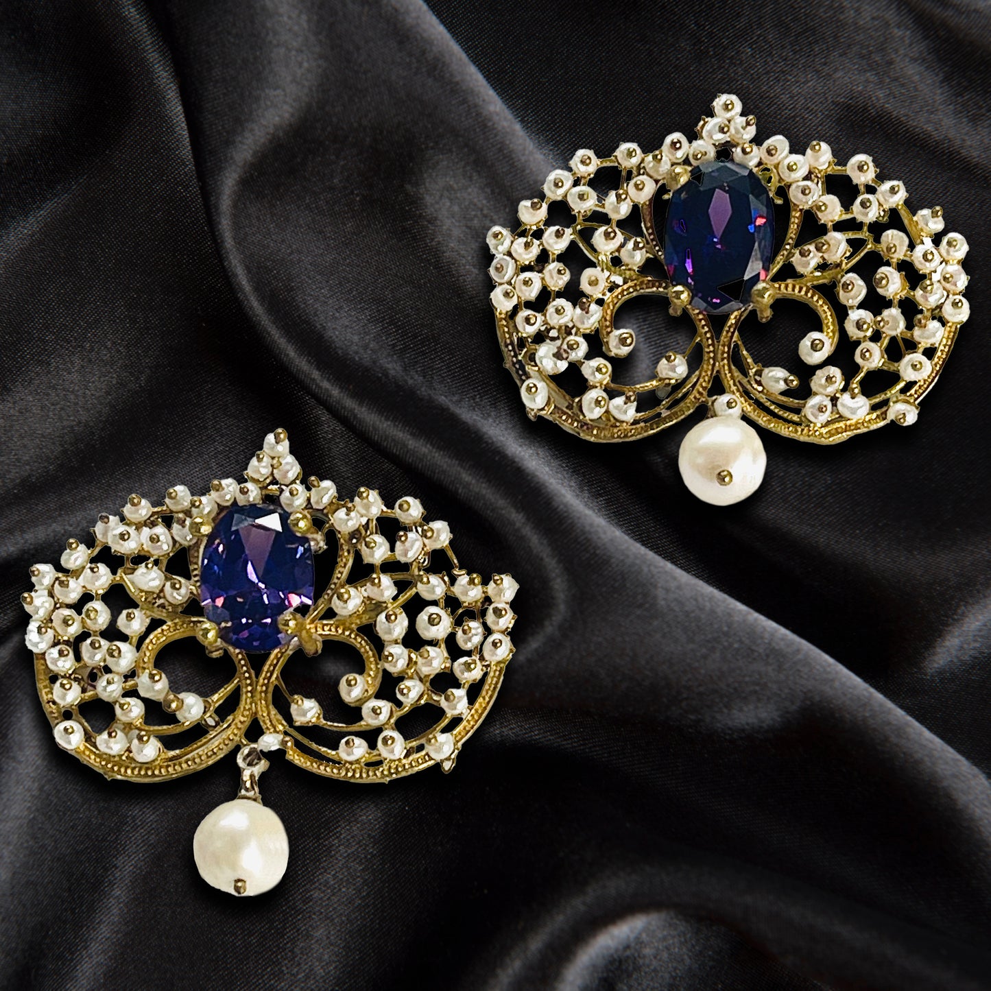 CLEOPATRA, Elegant Pearl Earrings With Well Cut Stones, Available in 3 Styles