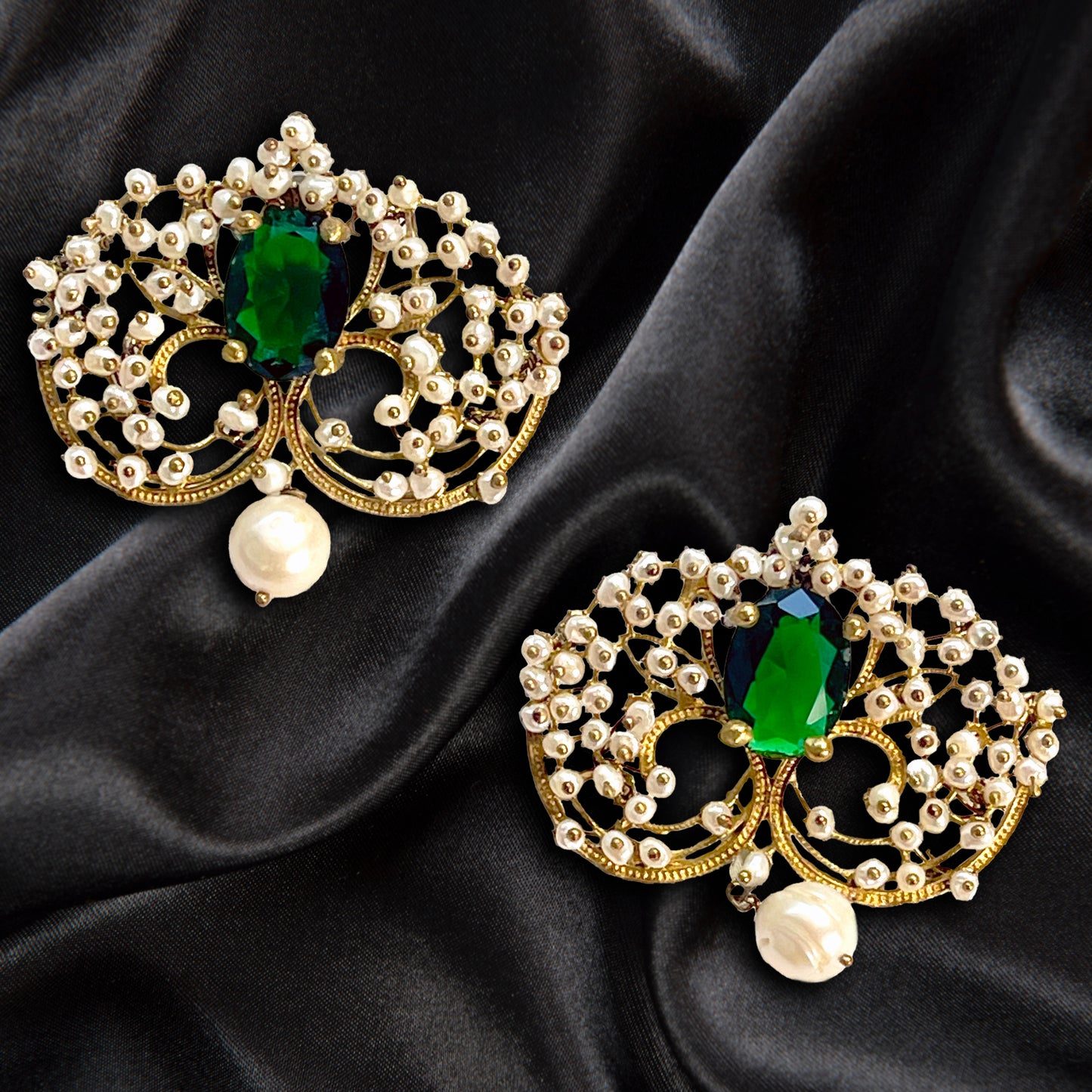 CLEOPATRA, Elegant Pearl Earrings With Well Cut Stones, Available in 3 Styles