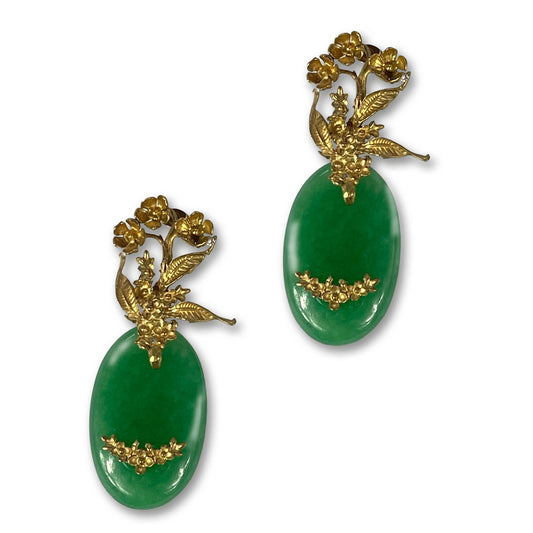 DREAMY GREEN, Elegant Gold-Plated Earrings with Floral Design & Green Stone