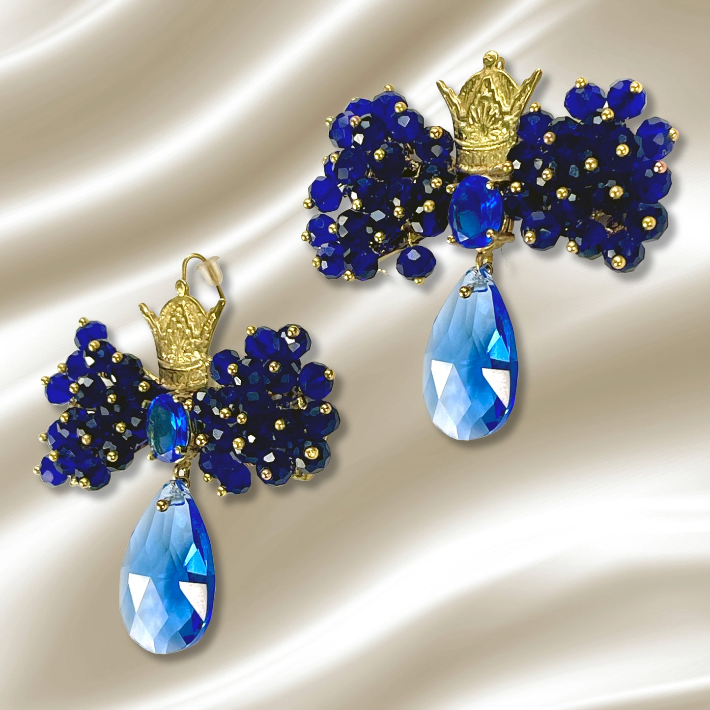 OCEAN'S CROWN, Persian Style Gold-Plated Earrings with Sapphire Crystals