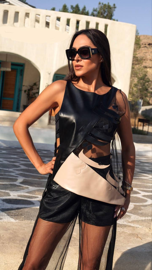 "Avant-Garde Luxury" Leather-Tulle Overlay by Baharnaz