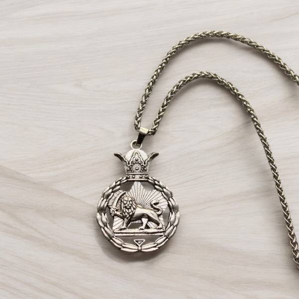 Persian Shir Khorshid Lion & Sun Tie Pin Brooch - Stainless Steel Silver Plated Suit Accessory