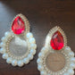 Pahlavi Coin Statement Earrings – Persian 1 Yek Rial Design with Pearls & Red Crystal