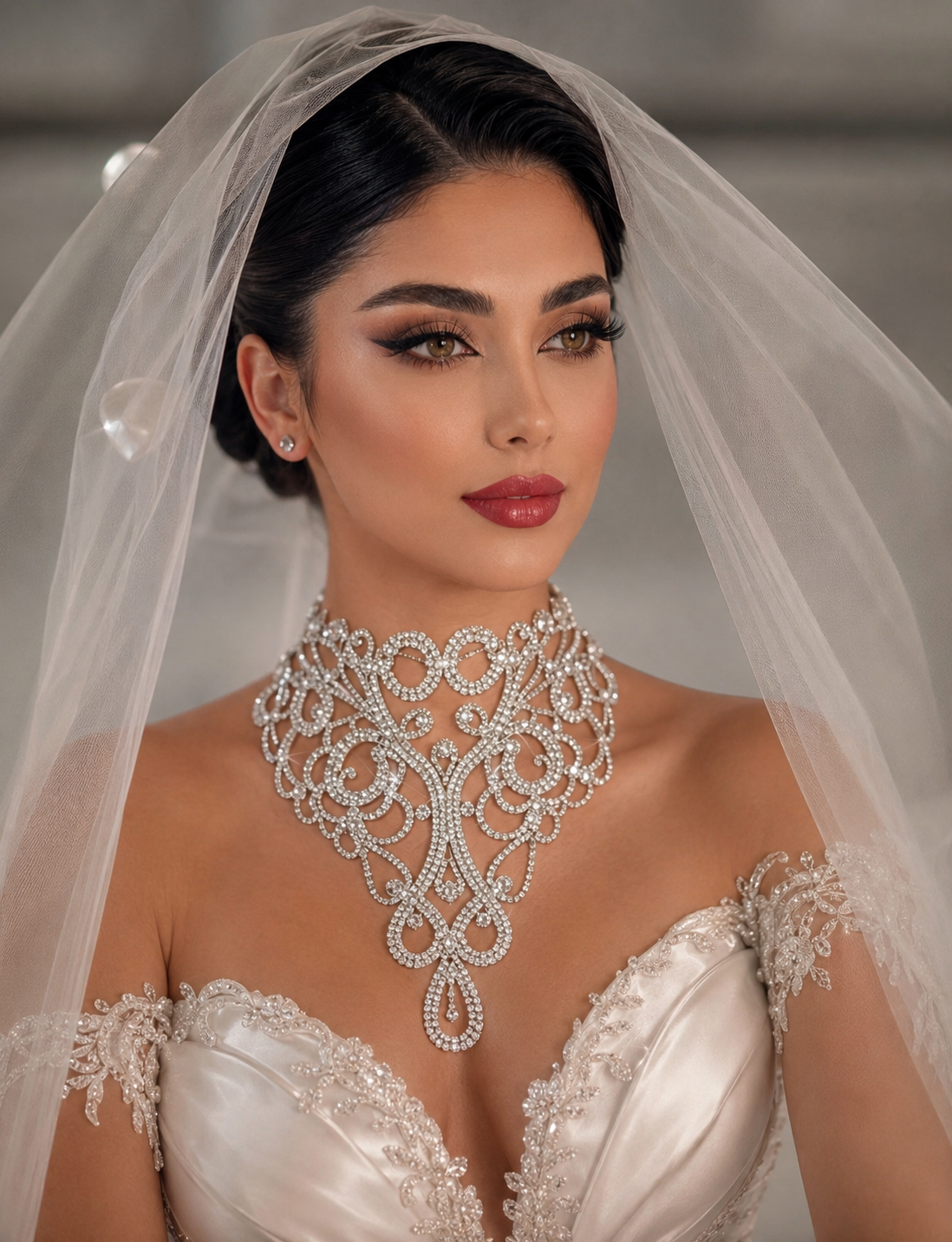 Set of Bohemian Hollow Crystal Statement Necklace for Women – Luxury Rhinestone Choker Necklace, Bridal, Wedding, Party Jewelry, Gold & Silver