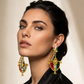 Handmade Persian Map Earrings – Lion & Sun Crown Design | Enamel & Crystal Luxury Statement Jewelry