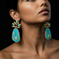 Handmade Blue Oxidized Lion & Sun Earrings – Luxury Turquoise Statement Jewelry