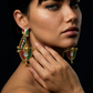 Handmade Persian Map Earrings – Lion & Sun Crown Design | Enamel & Crystal Luxury Statement Jewelry