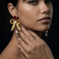 Gold Leaf Handmade Bow & Rose Earrings